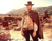 Actor Clint Eastwood as "The Man With No Name," wearing his famous green poncho